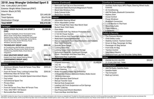 2018 Jeep Wrangler Unlimited Sport S