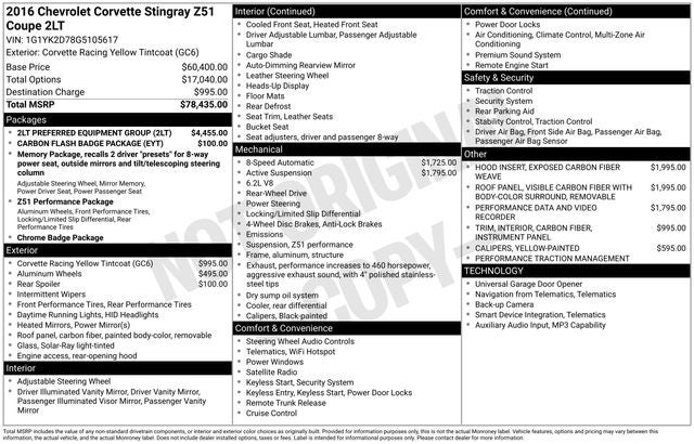 2016 Chevrolet Corvette Stingray Z51 2LT