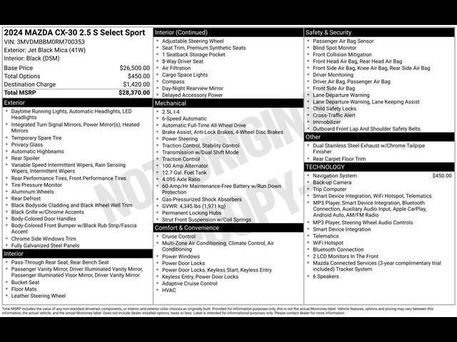 2024 Mazda Mazda CX-30 2.5 S Select Sport
