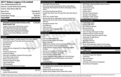 2017 Subaru Legacy 2.5i Limited