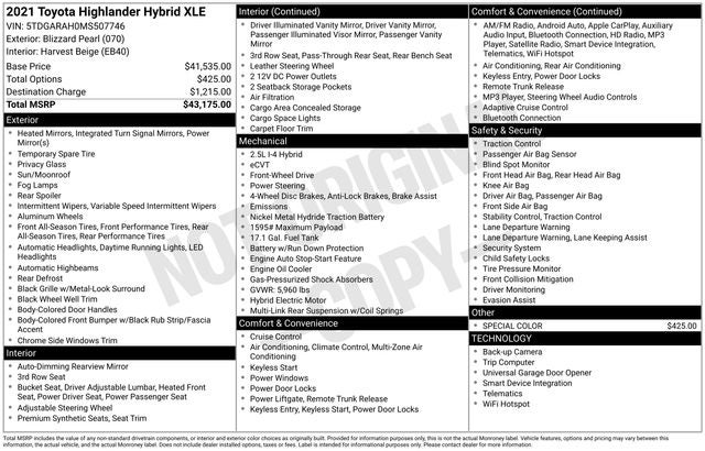 2021 Toyota Highlander Hybrid XLE