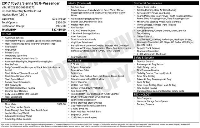 2017 Toyota Sienna SE 8 Passenger