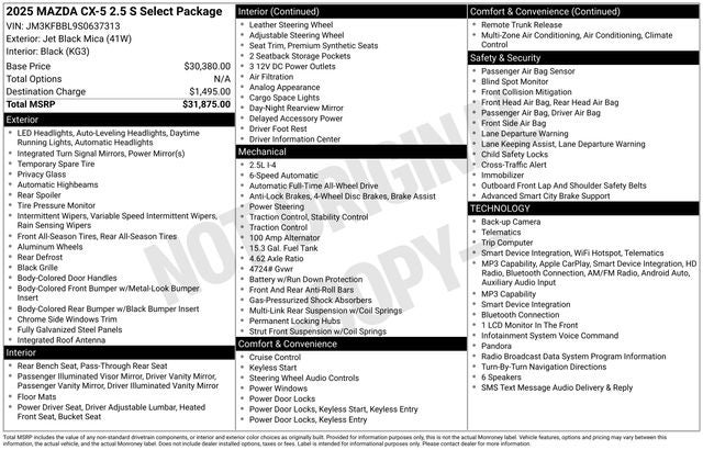 2025 Mazda Mazda CX-5 2.5 S Select Package