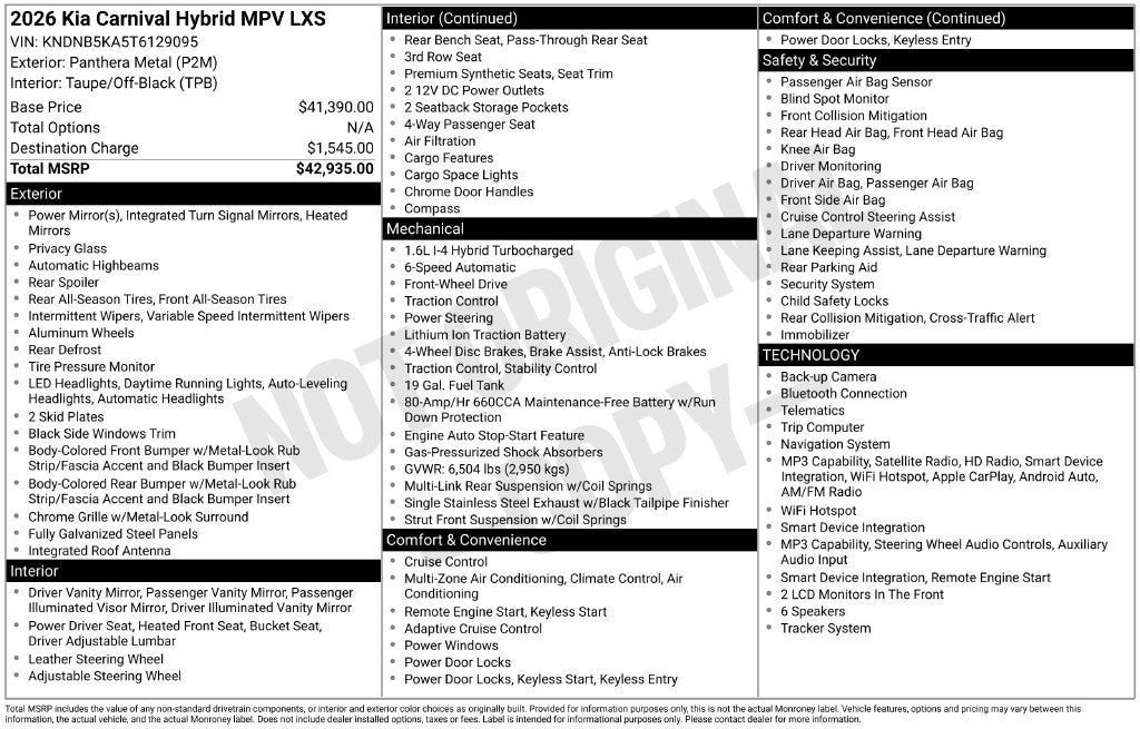 2026 Kia Carnival Hybrid LXS