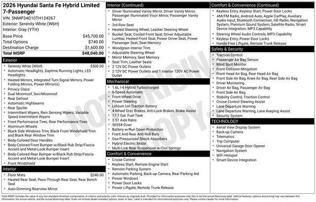 2026 Hyundai SANTA FE HYBRID Limited