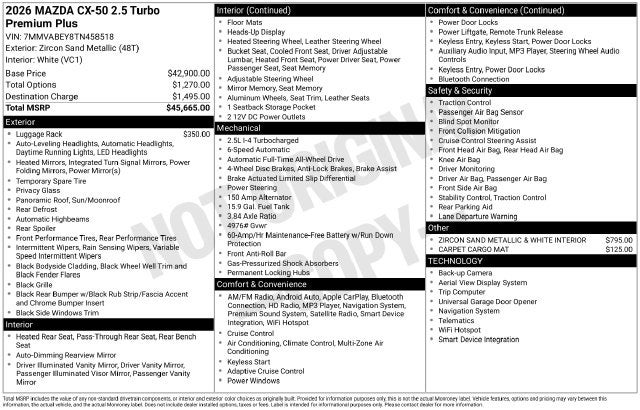 2026 Mazda Mazda CX-50 2.5 Turbo Premium Plus