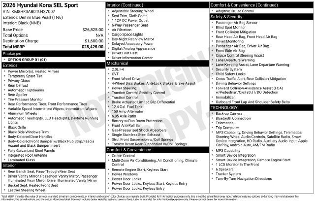 2026 Hyundai KONA SEL Sport