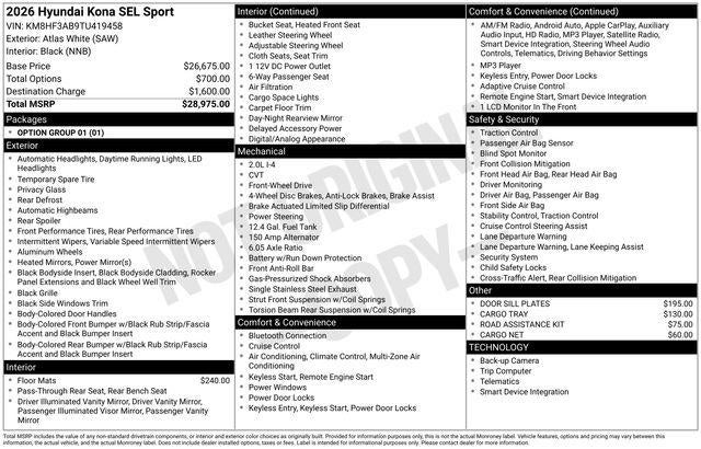 2026 Hyundai KONA SEL Sport