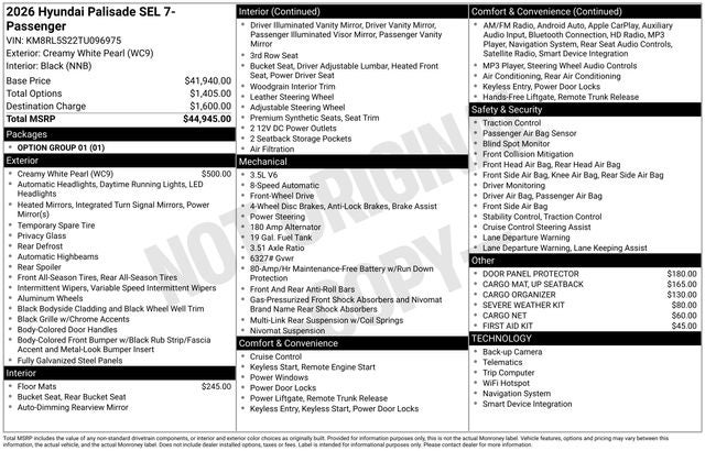 2026 Hyundai PALISADE SEL 7 Passenger