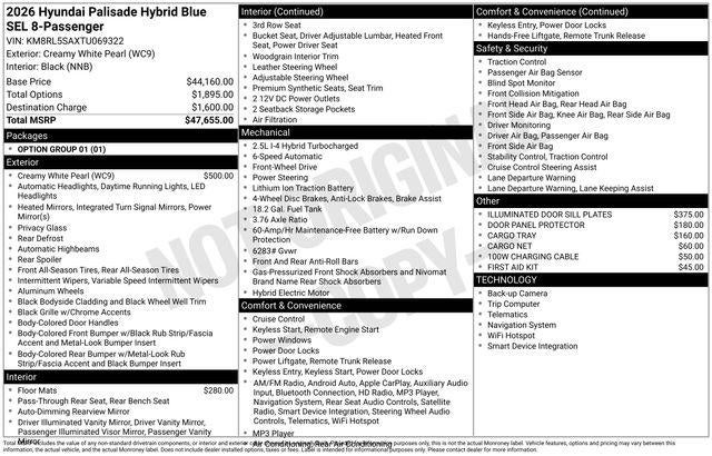 2026 Hyundai PALISADE HYBRID Blue SEL 8 Passenger