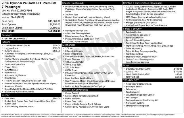 2026 Hyundai PALISADE SEL Premium 7 Passenger