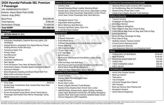 2026 Hyundai PALISADE SEL Premium 7 Passenger