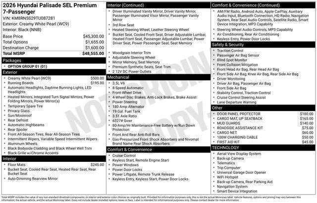 2026 Hyundai PALISADE SEL Premium 7 Passenger