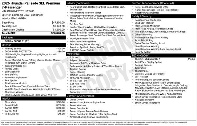 2026 Hyundai PALISADE SEL Premium 7 Passenger
