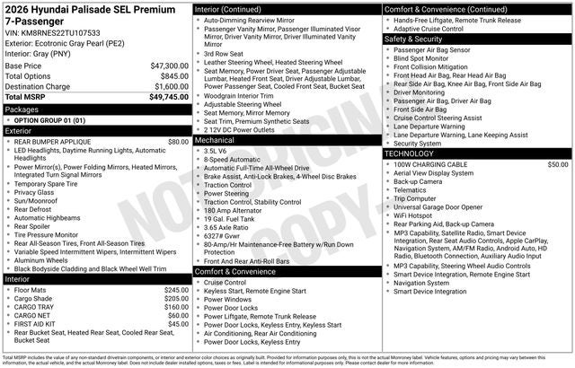 2026 Hyundai PALISADE SEL Premium 7 Passenger