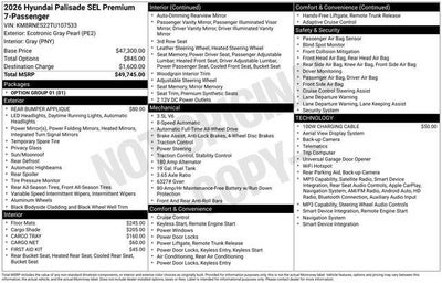 2026 Hyundai PALISADE SEL Premium 7 Passenger