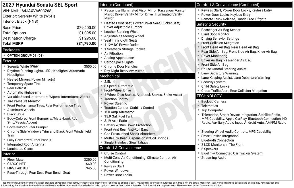 2027 Hyundai SONATA SEL Sport