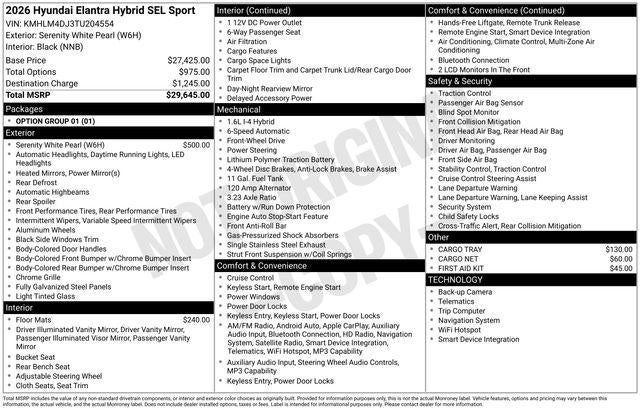 2026 Hyundai ELANTRA HYBRID SEL Sport