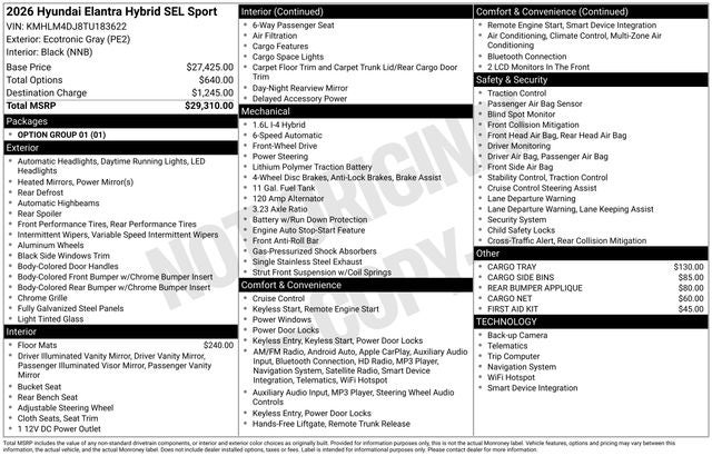 2026 Hyundai ELANTRA HYBRID SEL Sport