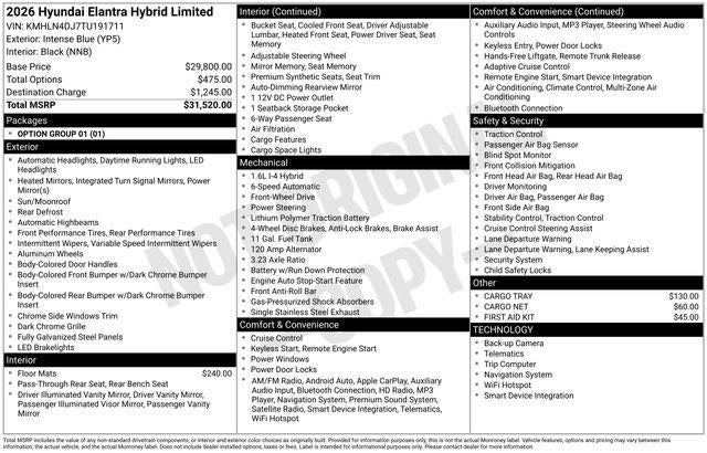 2026 Hyundai ELANTRA HYBRID Limited
