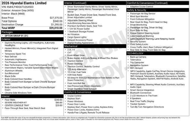 2026 Hyundai ELANTRA Limited